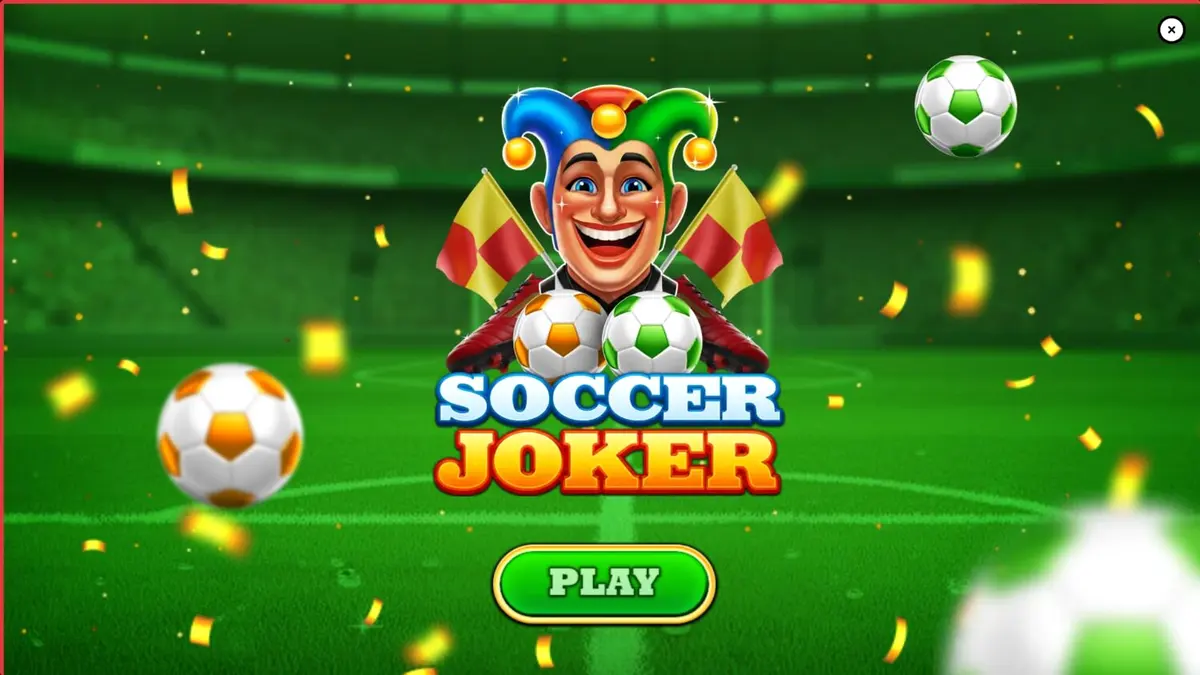Tampilan visual slot Soccer Joker dengan tema stadion sepak bola dan simbol joker